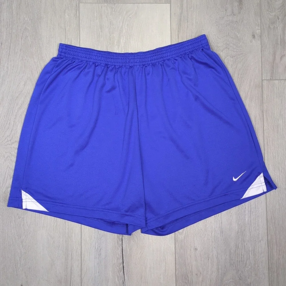 Nike Team Running Shorts Mens Large Blue White Swoosh Logo Y2K